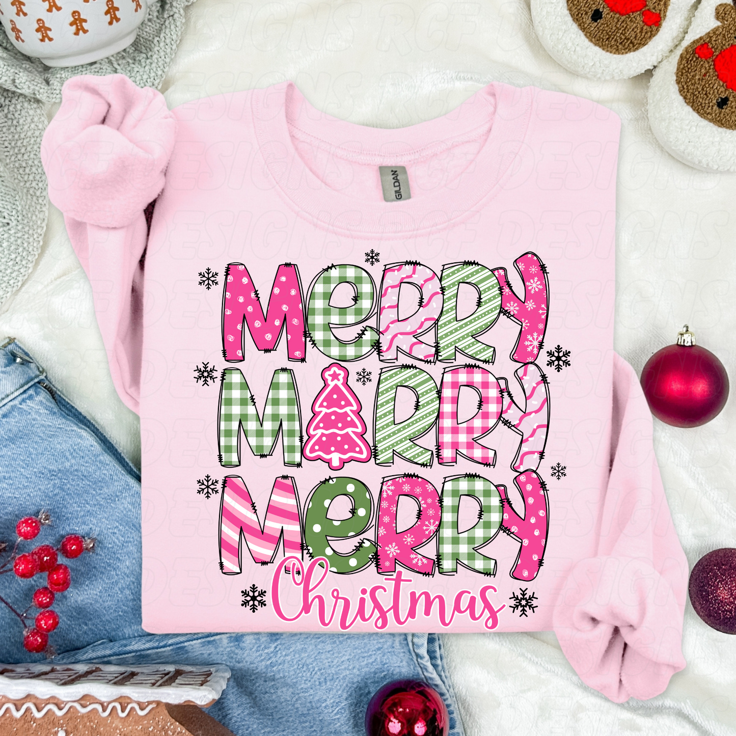 Stacked Pink and Green Merry Christmas